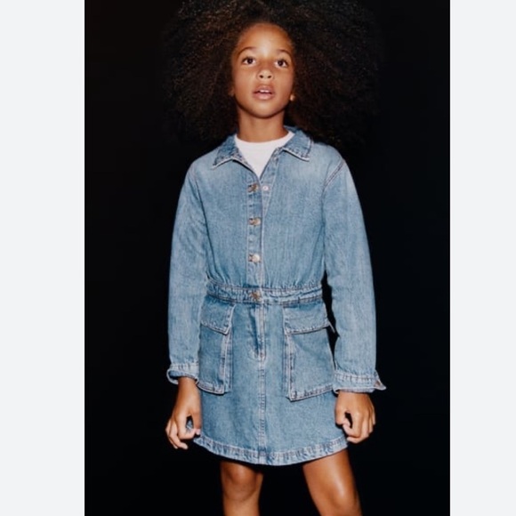 Zara Stonewash Denim Jean Dress Size 11-12yrs - Picture 3 of 7